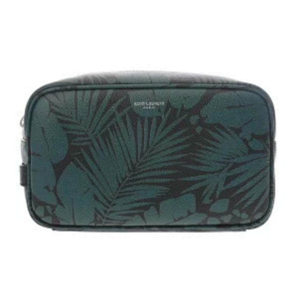 Saint Laurent Grooming Case Black Green Grained Poudre Embossed Leather Pouch